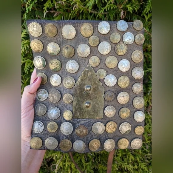 Vintage Collectible 1800s Moroccan Berber Leather Water Seller Bag Purse W Coins - Picture 7 of 13